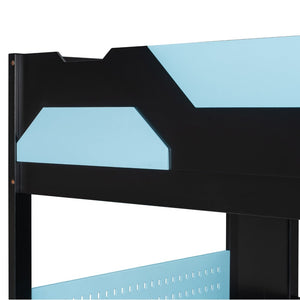 English Elm Full Size Loft Bed with Rgb Lighting Usb Charging Desk Wardrobe and Storage Shelves Blue LT000387AAC