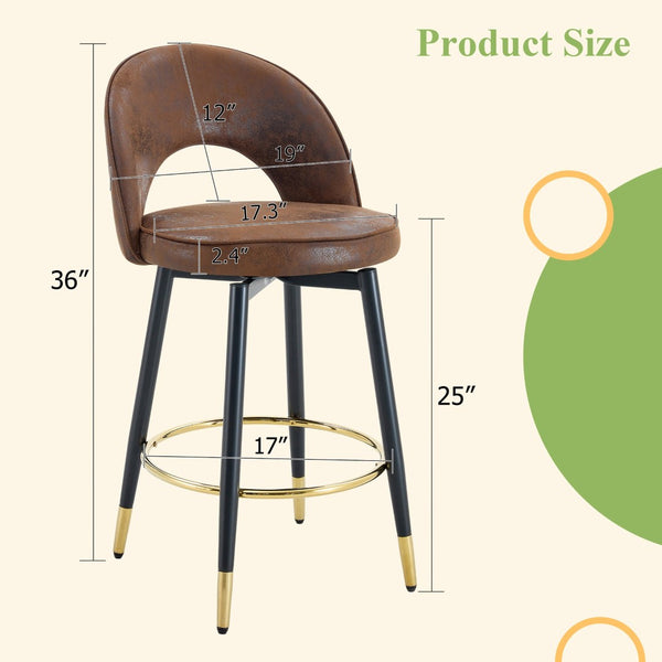 English Elm 360 Swivel Barstools Set of 2 Upholstered Techno Fabric Cushioned Counter Seats W1151P268914