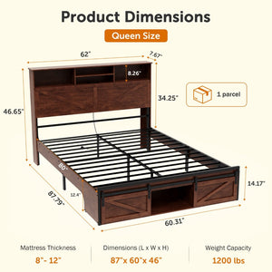 English Elm Farmhouse Queen Bed with Storage Headboard Led Lighting and Built in Charging Station W1550P343688