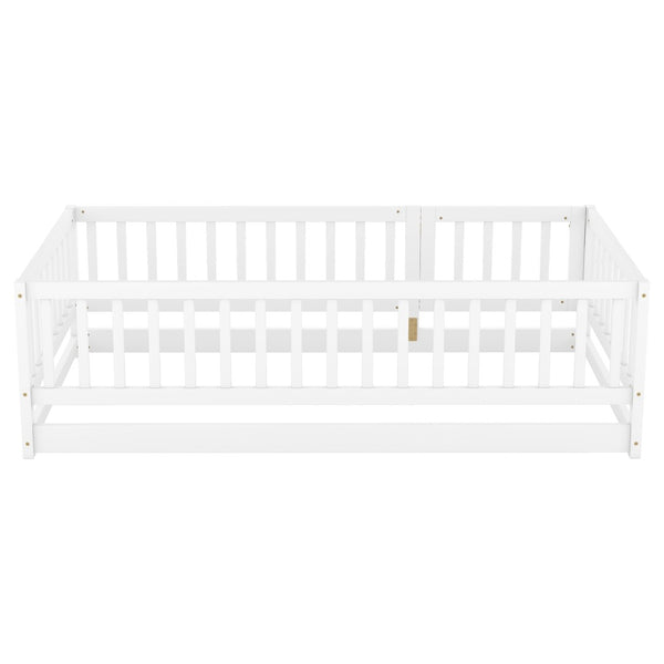 English Elm Twin Montessori Floor Bed With Fence & Door – Safe, Stylish, Easy-Access Sleep Solution For Kids W1820P231585-GIGA