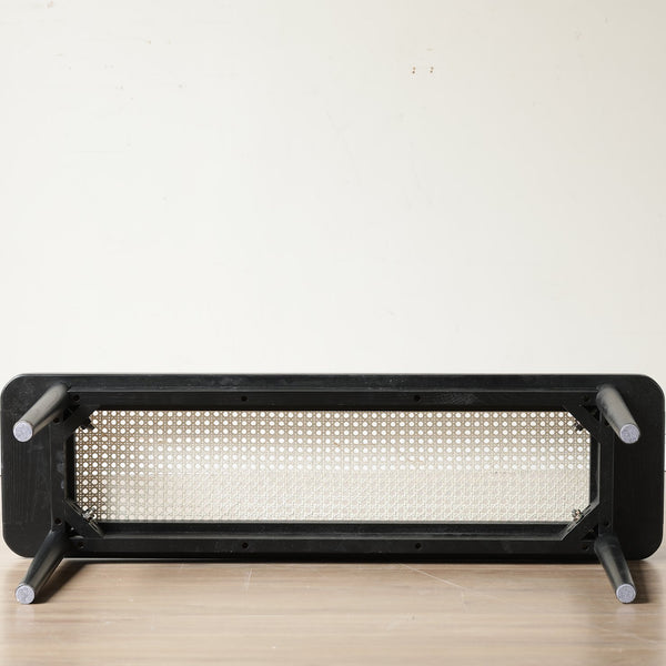 English Elm Modern Solid Oak Rattan Bench in Black — Handwoven Octagonal Weave, Sturdy Rounded Legs, Versatile Seating (48" W) W1283P387954