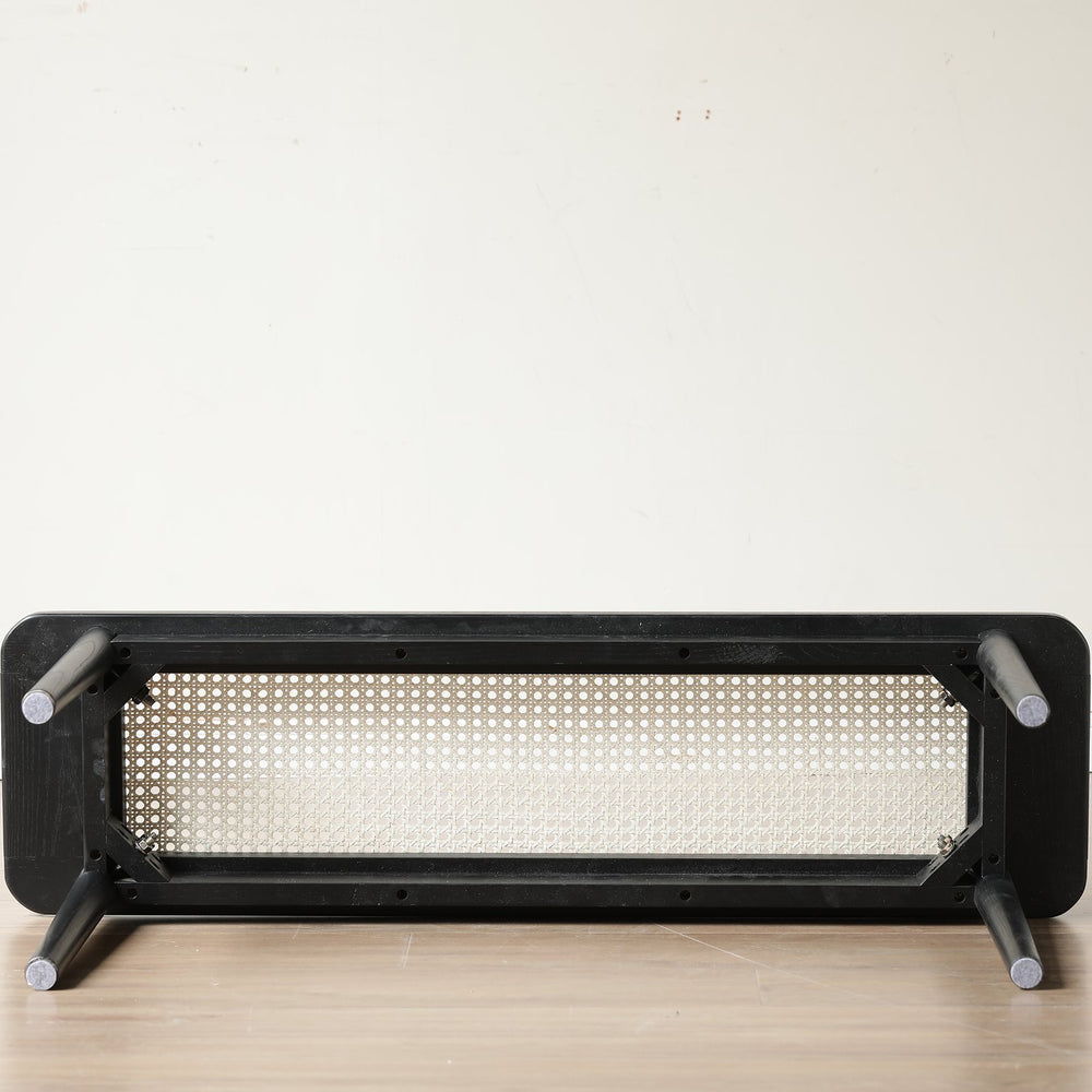 English Elm Modern Solid Oak Rattan Bench in Black for Entryway, Dining or End of Bed – Breathable Handwoven Seat W1283P289377