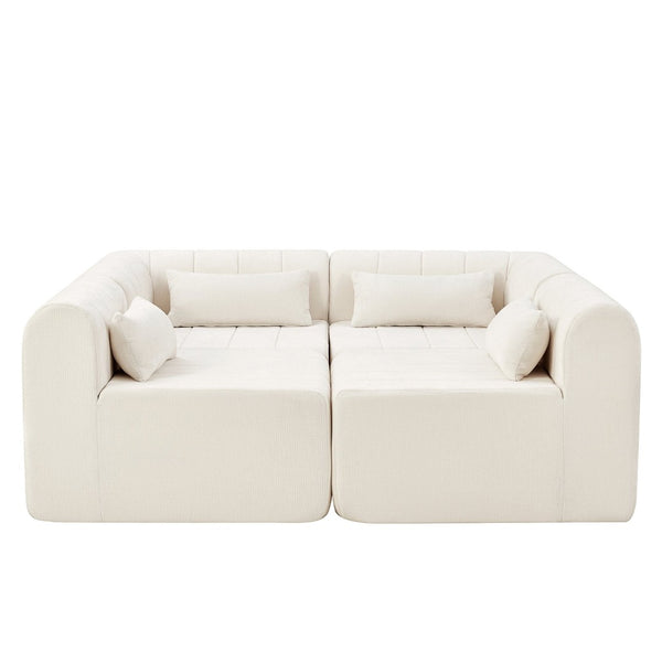English Elm 145.5 Inch Four Piece Modular Sectional Sofa Beige Polyester Low Profile Living Room N767P346281B