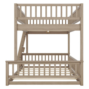 English Elm Full Xl Over Queen Bunk Bed Pine Frame with Guardrails Ladder and Slat Support Walnut GX000450AAD