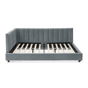 English Elm Full Size Upholstered Tufted Bed Frame - Luxurious Velvet Sofa Bed With Armrests For Stylish Comfort W487S00329