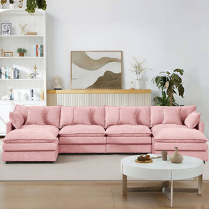 English Elm Modular U-Shaped Sectional Sofa, 4-Seater Pink Chenille Couch With Movable Ottomans For Custom Comfort W1359S00037