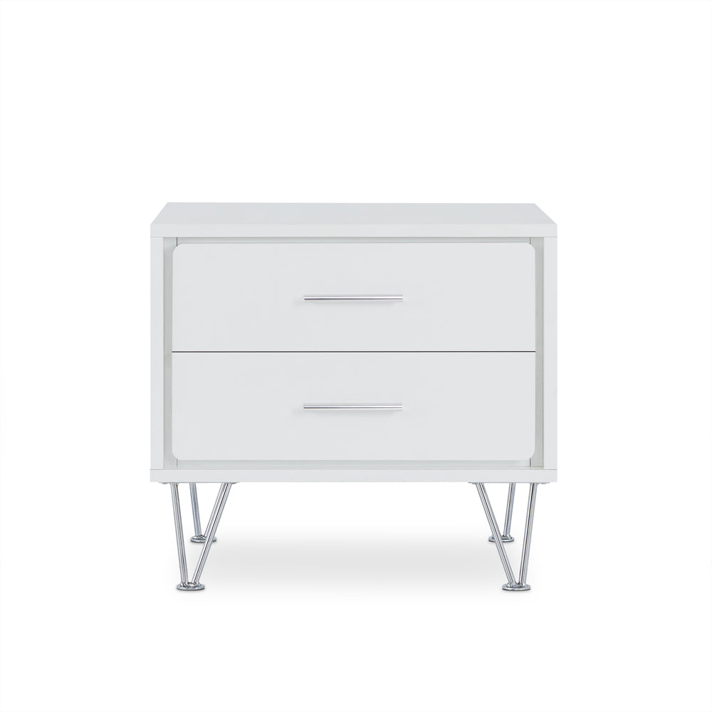 English Elm Deoss Modern White Accent Table with 2 Drawers, Chrome V-Legs, MDF Wood Frame, 40lb Top Capacity B2726P286621