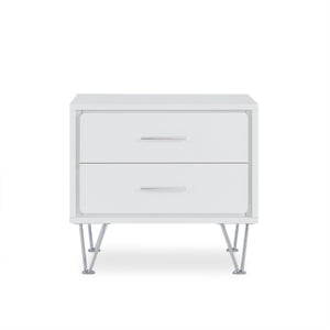 English Elm Deoss Modern White Accent Table with 2 Drawers, Chrome V-Legs, MDF Wood Frame, 40lb Top Capacity B2726P286621