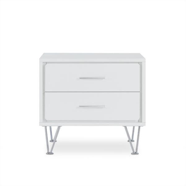 English Elm Deoss Modern White Accent Table with 2 Drawers, Chrome V-Legs, MDF Wood Frame, 40lb Top Capacity B2726P286621