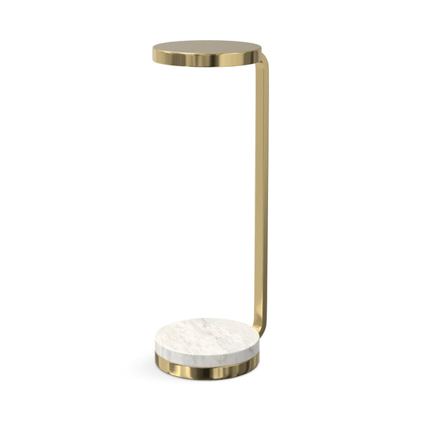 English Elm Sylvie Marble Side Table White & Gold — Handcrafted C-Shape End Table, Portable, Space-Saving Design B136P203464
