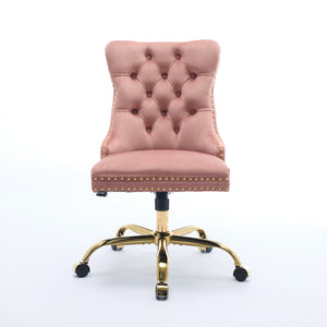 English Elm A&A Velvet Tufted Office Chair with Hand-Pulled Buttons, Nailhead Trim & Golden Metal Base, Luxe Comfort Pink W1143P292467