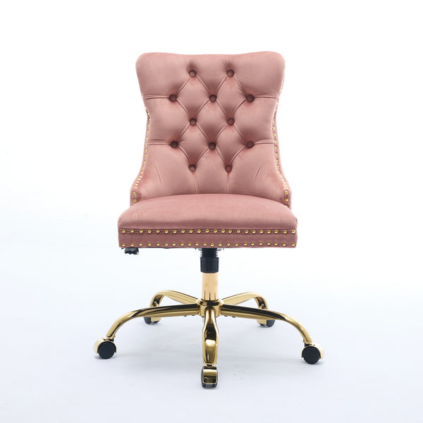 English Elm A&A Velvet Tufted Office Chair with Hand-Pulled Buttons, Nailhead Trim & Golden Metal Base, Luxe Comfort Pink W1143P292467