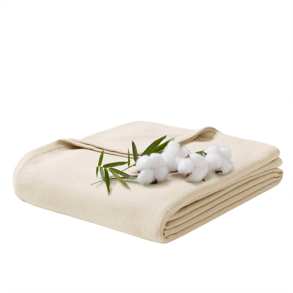 English Elm 1-piece King Jacquard Cotton Blend Blanket Aztec Woven Soft Breathable Bedroom Layer Ivory B035P437471