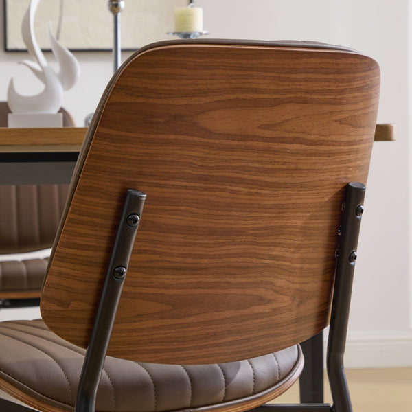 English Elm Dining Chairs Mid Century Modern Set of 2 Walnut Bentwood Back PU Upholstered Seats Ergonomic Design, Stable Metal Legs Brown W1143P379860