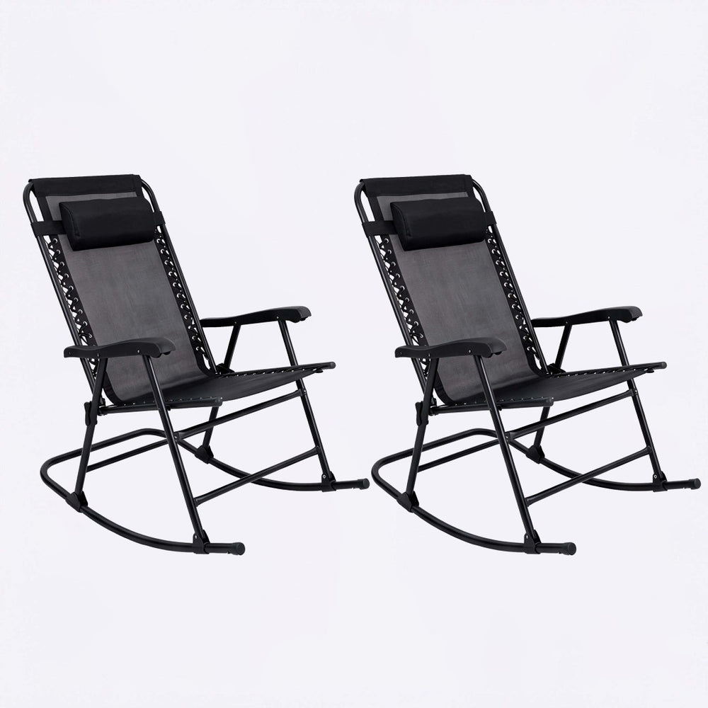 English Elm Patio Folding Rocking Chairs Set of 2 with Mesh Seat and Adjustable Headrest W5159P451092