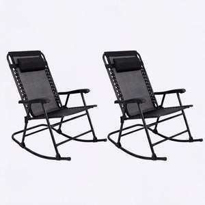 English Elm Patio Folding Rocking Chairs Set of 2 with Mesh Seat and Adjustable Headrest W5159P451092