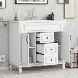 English Elm 36'' Modern Bathroom Vanity With Soft-Close Doors, Elegant Ceramic Sink, And Ample Storage Space N710P230231K