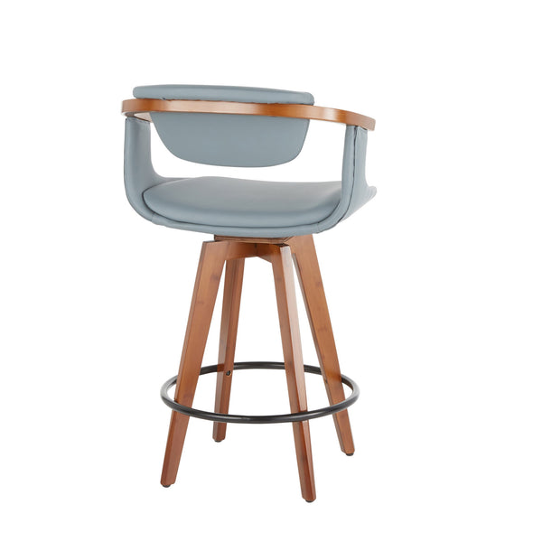 English Elm Oracle Mid-Century Counter Stool with Walnut Bamboo Frame, Faux Leather Upholstery, 360° Swivel Grey B202P222094