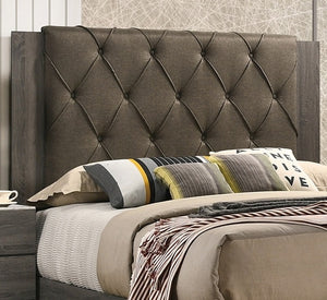 English Elm Contemporary California King Bed With Tufted Headboard & Rubberwood Frame In Soft Gray Finish B011P236788