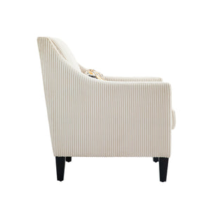 English Elm COOLMORE Modern Accent Chair with Plush Corduroy Upholstery, Solid Wood Frame and Two Pillows Beige W395P195355