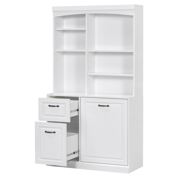 English Elm Bathroom Tall Storage Cabinet with Tilt-Out Hamper, 70.9" Linen Tower, 2 Drawers, Adjustable Shelves, White Finish N725P278420K