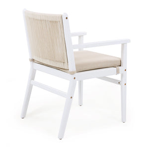 English Elm Christopher Knight Home® - Outdoor Acacia Wood Dining Chairs Set of 2 with Woven Rope Back, Waterproof Cushions, 400lb Capacity Beige+White N779P224995W