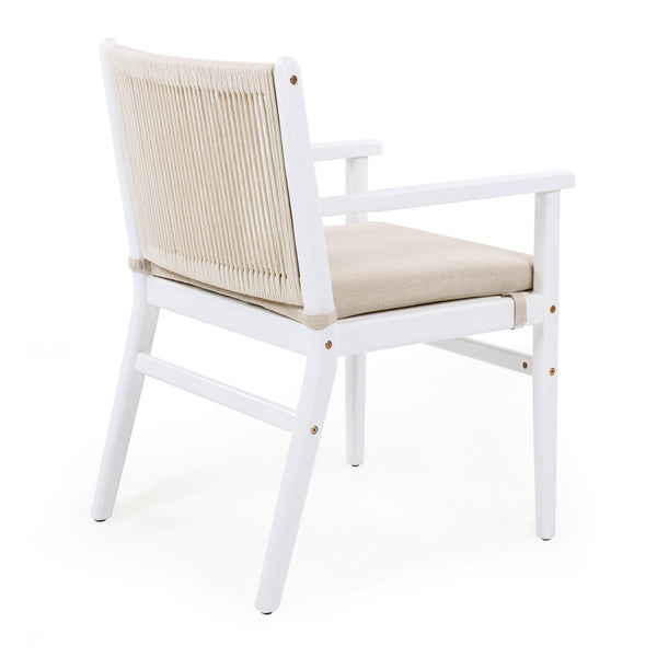 English Elm Christopher Knight Home® - Outdoor Acacia Wood Dining Chairs Set of 2 with Woven Rope Back, Waterproof Cushions, 400lb Capacity Beige+White N779P224995W