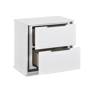English Elm Contemporary Glam White Wood Nightstand with Rgb Led Lighting and Two Dovetail Drawers B011P458599