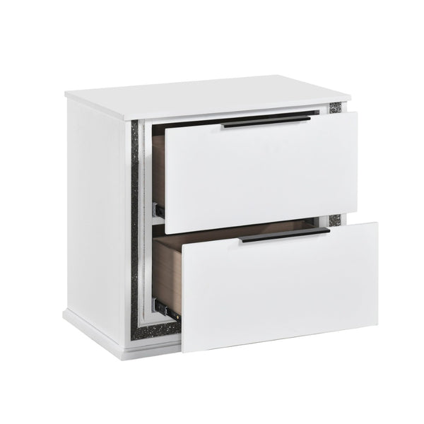 English Elm Contemporary Glam White Wood Nightstand with Rgb Led Lighting and Two Dovetail Drawers B011P458599