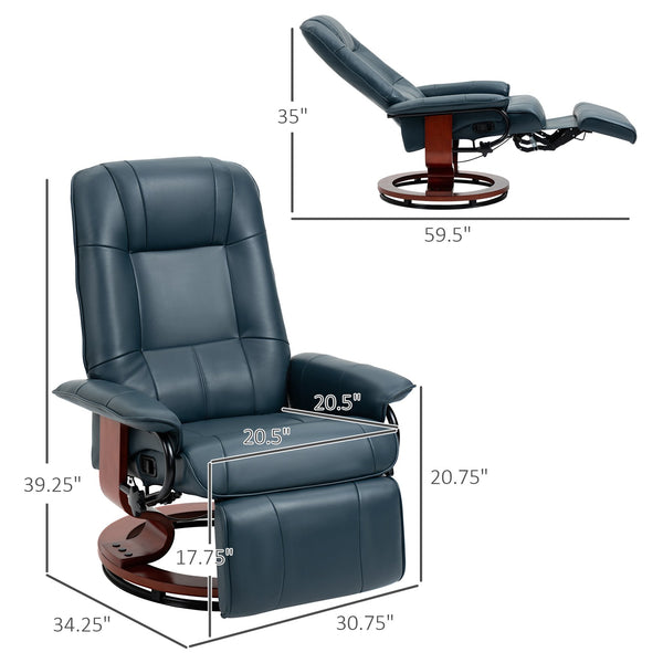 English Elm HOMCOM Blue Faux Leather Manual Recliner Chair with Swivel Wood Base, 145° Recline & Footrest Comfort W2225P173865