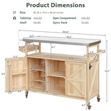 English Elm K&K Outdoor Kitchen Island, Rolling Bar Cart & Storage Cabinet, Farmhouse Solid Wood Outdoor Grill Table With Stainless Steel Top, Spice Rack , Towel Rack For Kitchen & Bbq , Natural