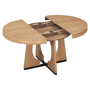 English Elm TREXM Retro Extendable Dining Set for 4 with 16" Leaf, Upholstered Chairs, Mid-Century Geometric Flair Natural ST000131AAD