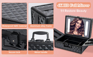 English Elm Portable Led Vanity Makeup Case Aluminum Travel Organizer with Mirror Lock Dividers W1550P163305