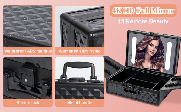 English Elm Portable Led Vanity Makeup Case Aluminum Travel Organizer with Mirror Lock Dividers W1550P163305