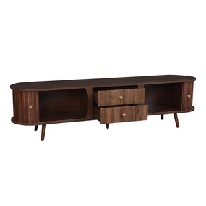 English Elm 70 Inch Mid Century Media Console with Tambour Doors Fluted Drawers and Wood Legs N710P419840P