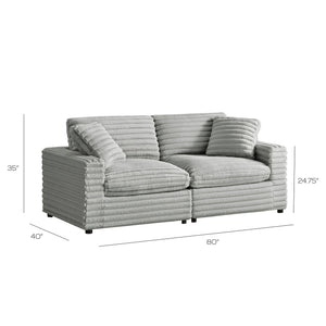 English Elm Jenny Plush 2-Piece Gray Sofa Sectional with Down-Blend Cushions, Hardwood Frame & Throw Pillows B050S00019