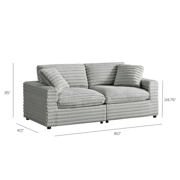 English Elm Jenny Plush 2-Piece Gray Sofa Sectional with Down-Blend Cushions, Hardwood Frame & Throw Pillows B050S00019