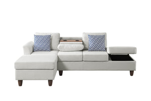 English Elm Hidden Compartment Modular Sectional with Pull Out Drawer and Coordinated Accent Pillows Beige B2730S00064