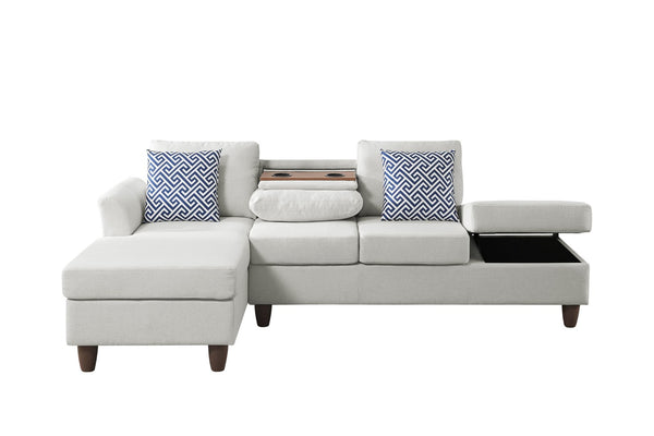 English Elm Hidden Compartment Modular Sectional with Pull Out Drawer and Coordinated Accent Pillows Beige B2730S00064