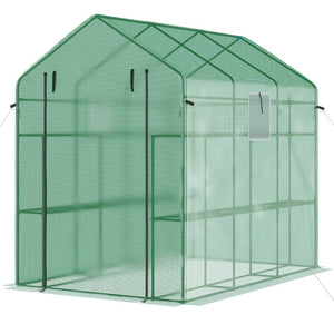 English Elm Outsunny Walk-in Lean-to Greenhouse with Pe Cover Roll-up Window and Ground Stakes W2225P217965