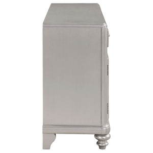 English Elm Mendelsohn Metallic Platinum Mirrored 5-Drawer Server with 2 Doors — Glam Art Deco Sideboard, Storage B062P353469