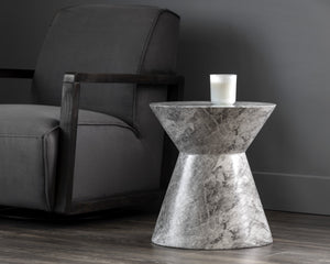 Sunpan Astley Round Concrete End Table – Bold Tapered Design for Indoor & Covered Outdoor Spaces Marble Look Grey