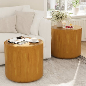 English Elm 19.29"h Round Mgo Outdoor Side Tables Set of 2 Tulip Base Wood Grain Patio Accent Natural W757S00052