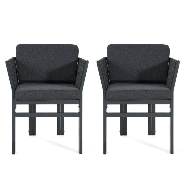English Elm Outdoor Woven Rattan Aluminum Dining Chairs Set of 2 Coastal Patio Seating Grey N779P368549G