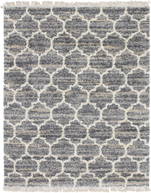 Unique Loom Hygge Shag Trellis Machine Made Trellis Rug Gray, Beige/Ivory 8' 0" x 10' 0"