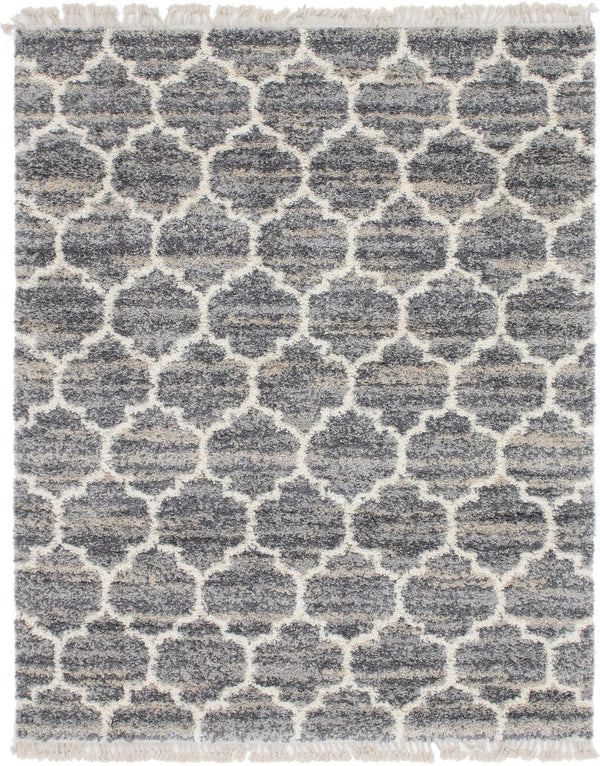 Unique Loom Hygge Shag Trellis Machine Made Trellis Rug Gray, Beige/Ivory 8' 0" x 10' 0"