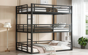 English Elm Full Triple Bunk Bed - Heavy-Duty Metal Frame With Safety Guardrails, Space-Saving Design, Black W1580S00144