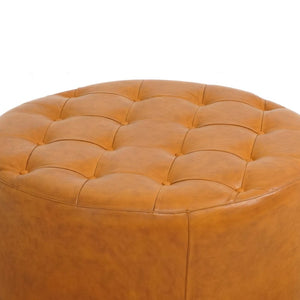 English Elm Seletar Round Genuine Leather Tufted Ottoman Glam Living Room Footrest Seating B183P231929