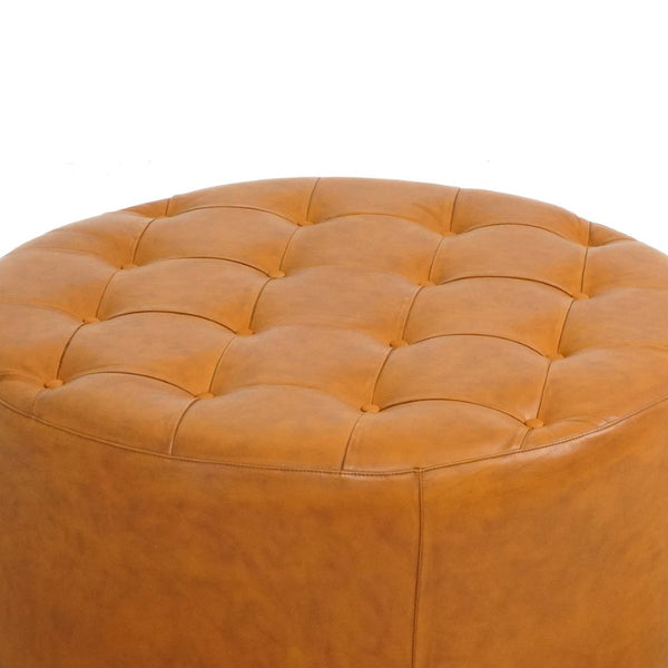 English Elm Seletar Round Genuine Leather Tufted Ottoman Glam Living Room Footrest Seating B183P231929