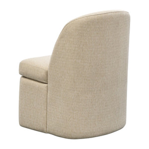 English Elm Dining Chair Upholstered in Textured Taupe Fabric with Casters and Tailored Piping B035P408394